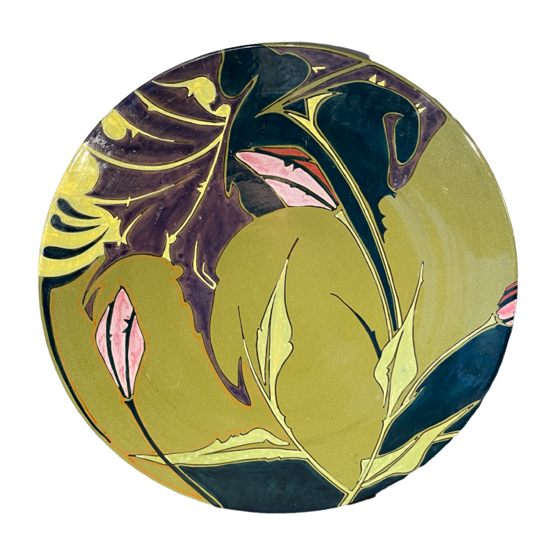 ZUID HOLLAND PLATEELBAKKERIJ " VDH ", Grand Plat Art Nouveau Céramique, ca 1910