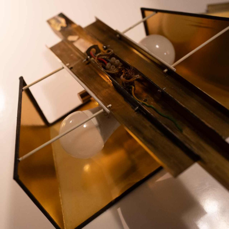 DEKNUDT, pair of gilded brass sconces / wall light, Hollywood Regency style, ca 1970