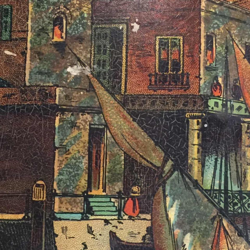 BEKKERS & ZOON Holland, Grande boîte en tôle à biscuits ou café, décor de Venise 1930