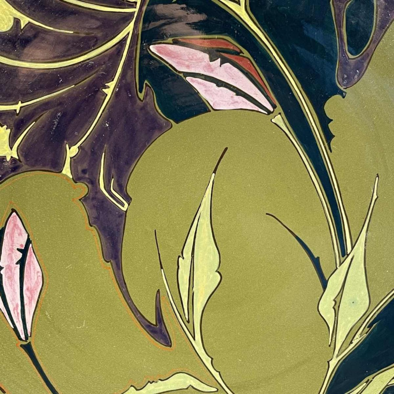 ZUID HOLLAND PLATEELBAKKERIJ " VDH ", Grand Plat Art Nouveau Céramique, ca 1910