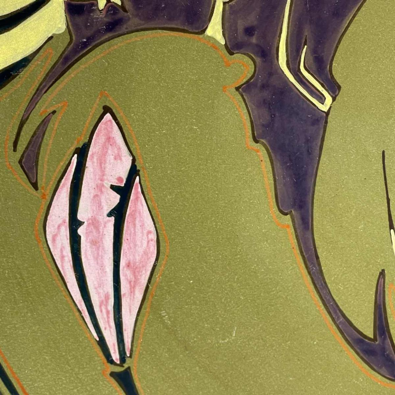 ZUID HOLLAND PLATEELBAKKERIJ " VDH ", Grand Plat Art Nouveau Céramique, ca 1910