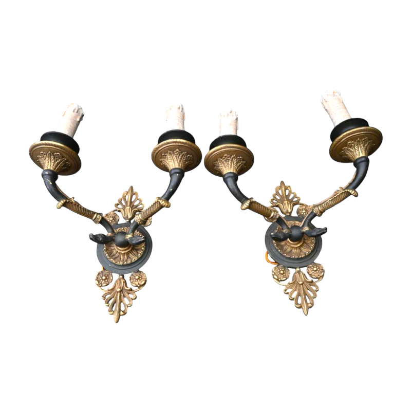Pair of Empire style gilt bronze and patinated wall lights sconces, late 19th century