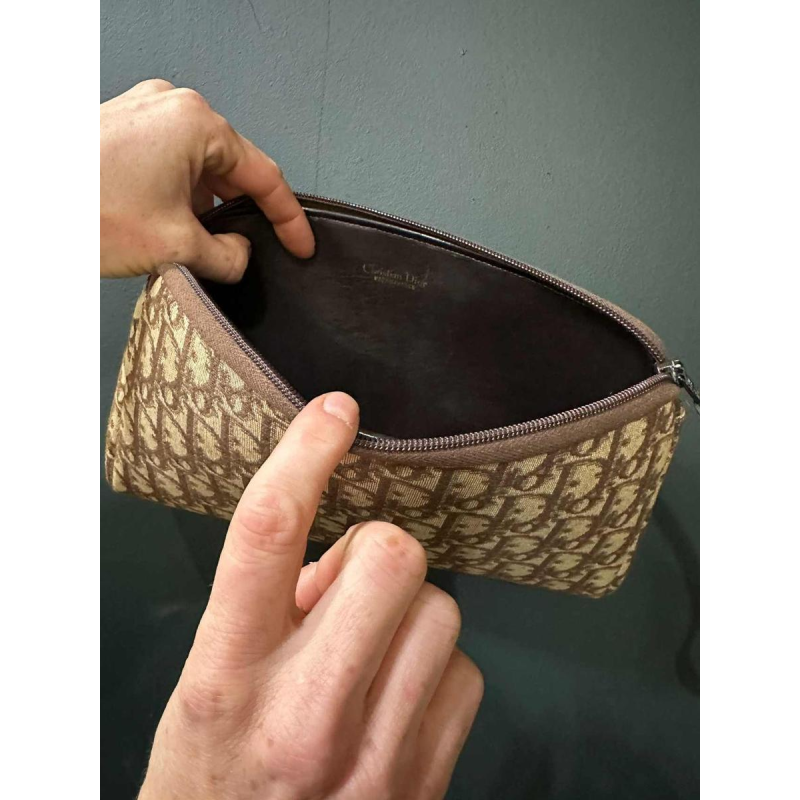 Dior brown canvas clutch bag, monogrammed