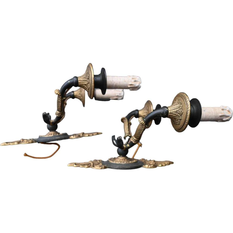 Pair of Empire style gilt bronze and patinated wall lights sconces, late 19th century