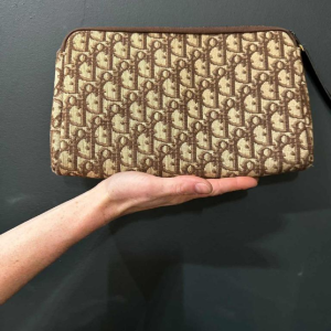 Dior brown canvas clutch bag, monogrammed