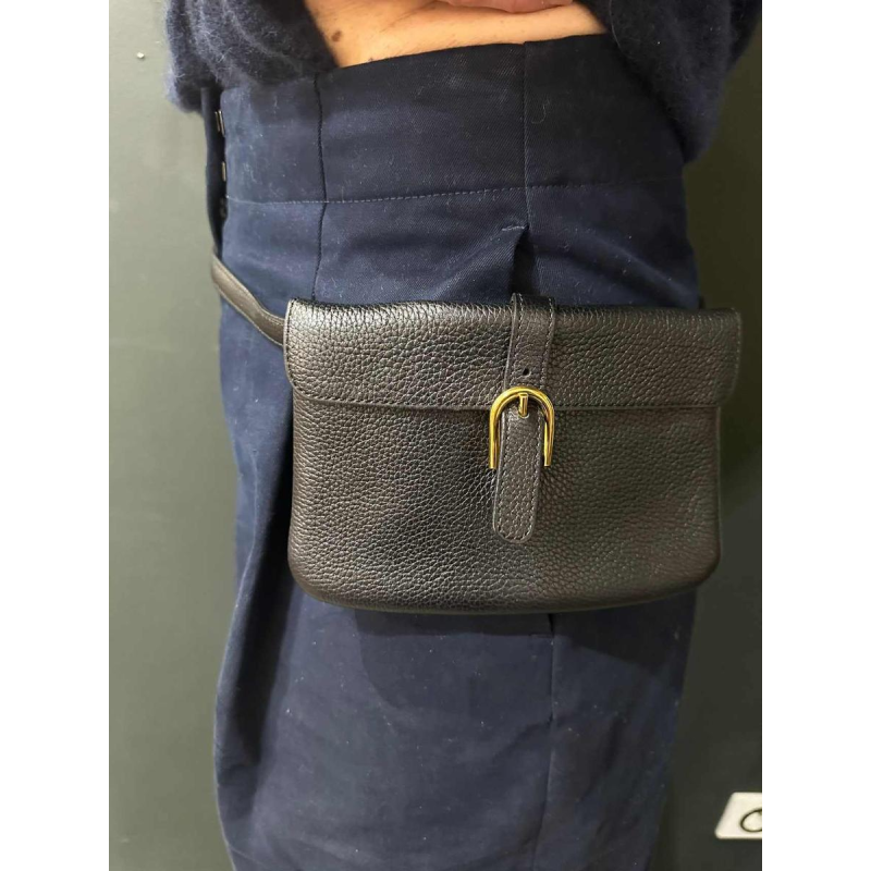 Delvaux black grained leather belt pouch