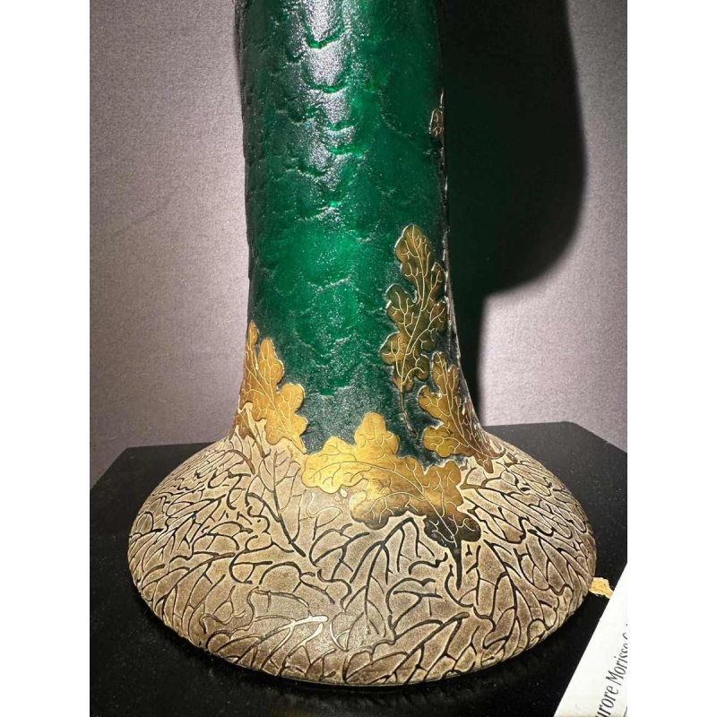 Legras et Cie, Art Nouveau vase, acid-etched decoration, green and gilded glass, ca 1900