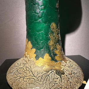 Legras et Cie, Art Nouveau vase, acid-etched decoration, green and gilded glass, ca 1900