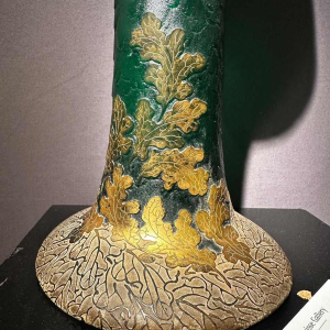 Legras et Cie, Art Nouveau vaas, zuurgezette decoratie, groen en verguld glas, ca 1900
