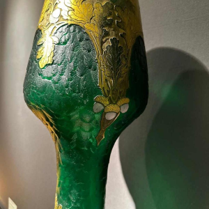 Legras et Cie, Art Nouveau vase, acid-etched decoration, green and gilded glass, ca 1900