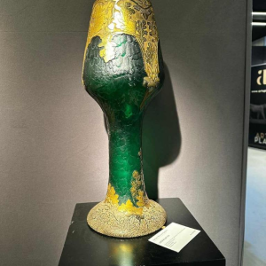 Legras et Cie, Art Nouveau vaas, zuurgezette decoratie, groen en verguld glas, ca 1900