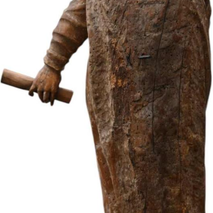 Sculpture d'un juge ou magistrat en bois fruitier, statue du XVIIe siècle