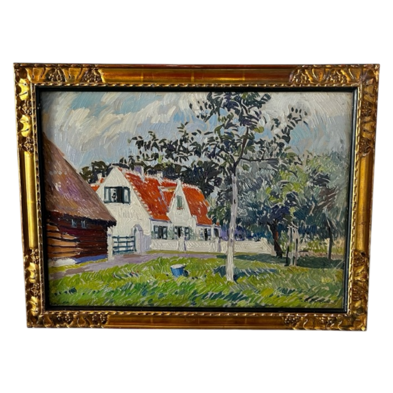 PAUL MATHIEU 'Paysage impressionniste' tableau huile sur panneau, ca 1915