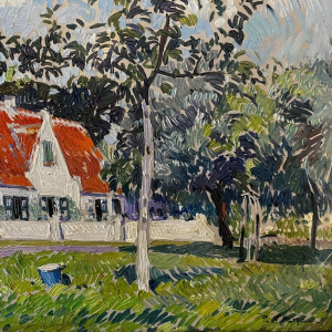 PAUL MATHIEU 'Paysage impressionniste' tableau huile sur panneau, ca 1915