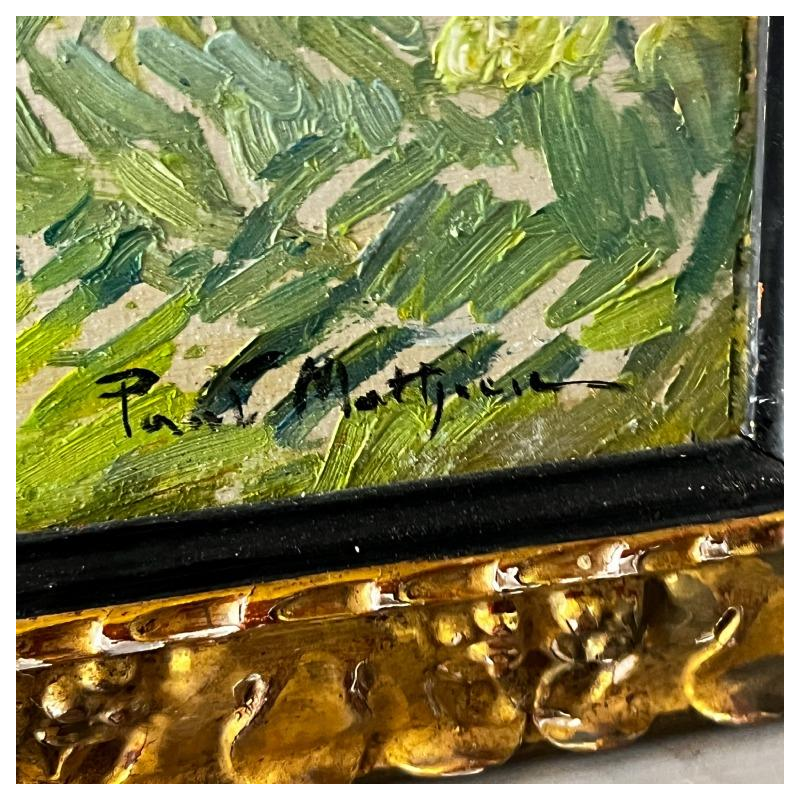 PAUL MATHIEU 'Paysage impressionniste' tableau huile sur panneau, ca 1915