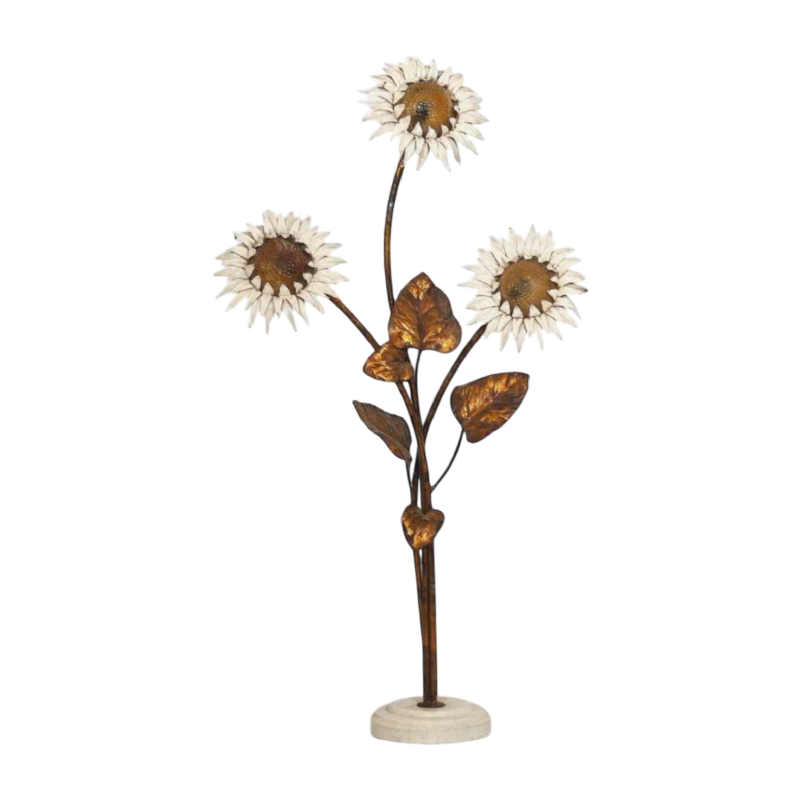 Lampadaire ' Fleurs / Tournesols ' en métal peint, Italie ca 1970