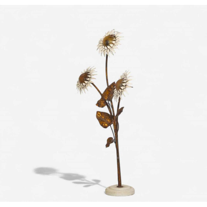Lampadaire ' Fleurs / Tournesols ' en métal peint, Italie ca 1970