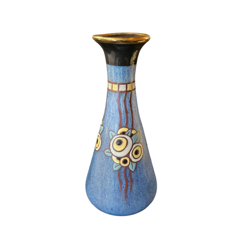 Scailmont, enamelled glass vase, stylised Art Deco floral decoration, ca. 1930