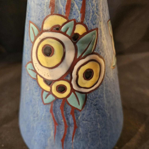 Scailmont, enamelled glass vase, stylised Art Deco floral decoration, ca. 1930