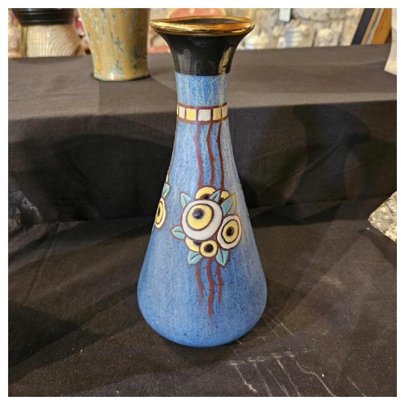 Scailmont, vase en verre émaillé, décor floral stylisé Art Déco, ca 1930