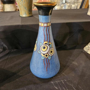 Scailmont, vase en verre émaillé, décor floral stylisé Art Déco, ca 1930