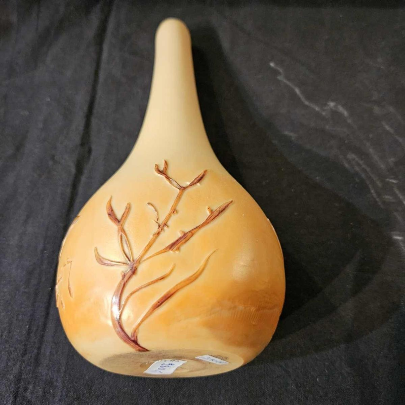 Legras, vase berluze en verre dégagé à l'acide, décor d'algues, ca 1900