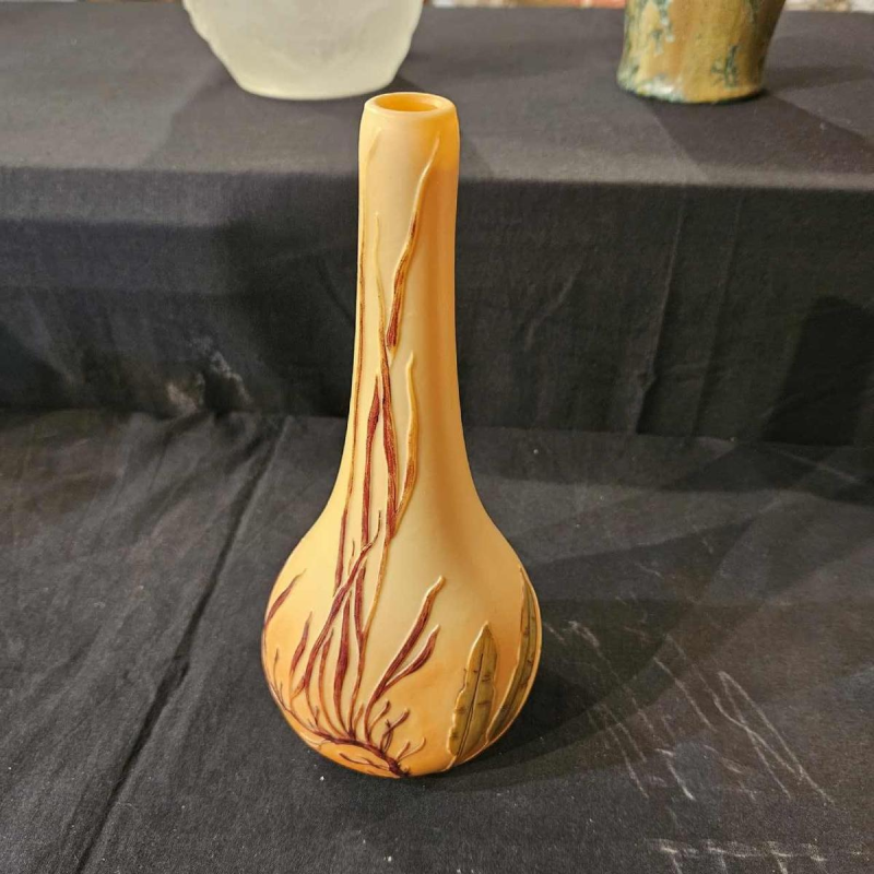 Legras, vase berluze en verre dégagé à l'acide, décor d'algues, ca 1900