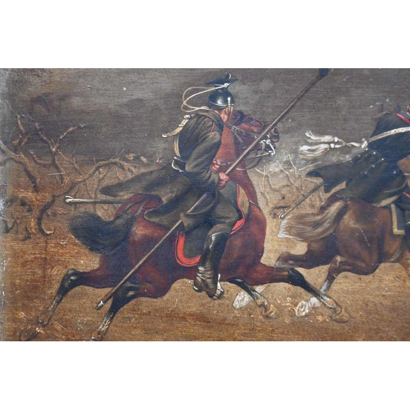 Christian Sell German equestrian military scene painting oil on panel, 19th century