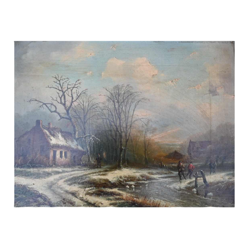 Mammes Charles 'Paysage d'hiver' huile sur panneau, tableau première moitié du 19ème siècle