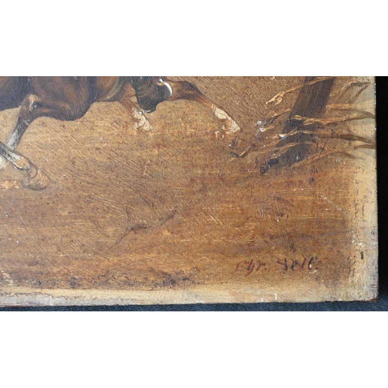 Christian Sell 'Scène militaire équestre allemande' peinture huile sur panneau, XIXe siècle
