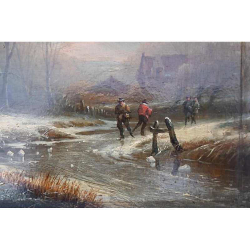 Mammes Charles 'Paysage d'hiver' huile sur panneau, tableau première moitié du 19ème siècle
