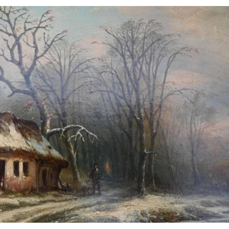 Mammes Charles 'Paysage d'hiver' huile sur panneau, tableau première moitié du 19ème siècle