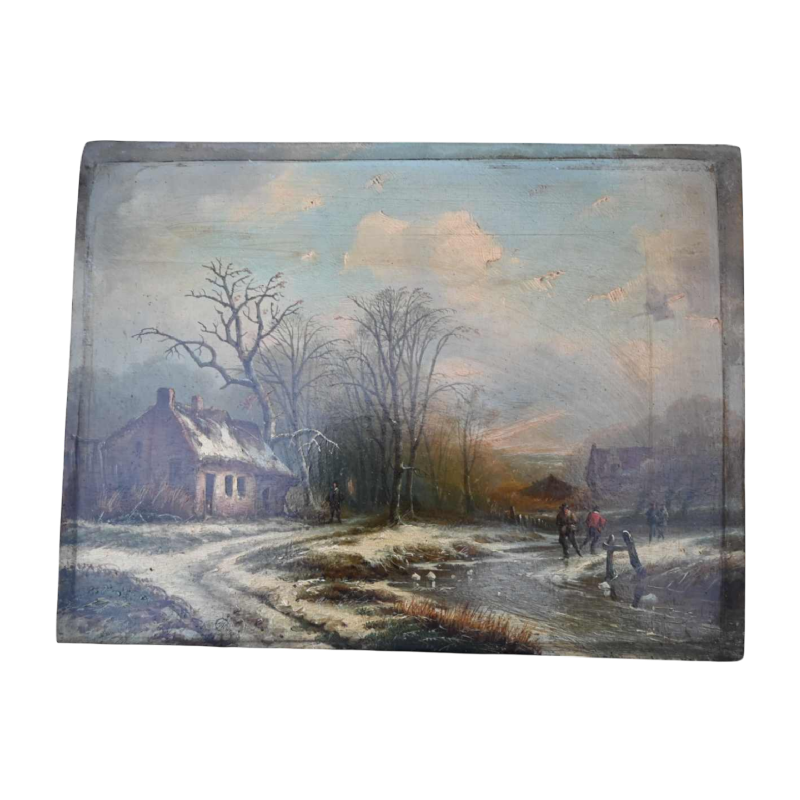 Mammes Charles 'Winterlandschap' olie op paneel, schilderij eerste helft 19e eeuw