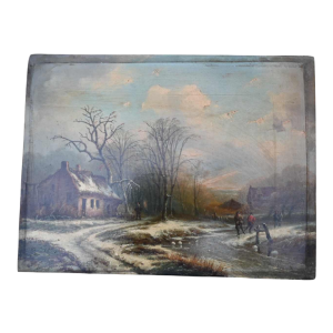 Mammes Charles 'Paysage d'hiver' huile sur panneau, tableau première moitié du 19ème siècle