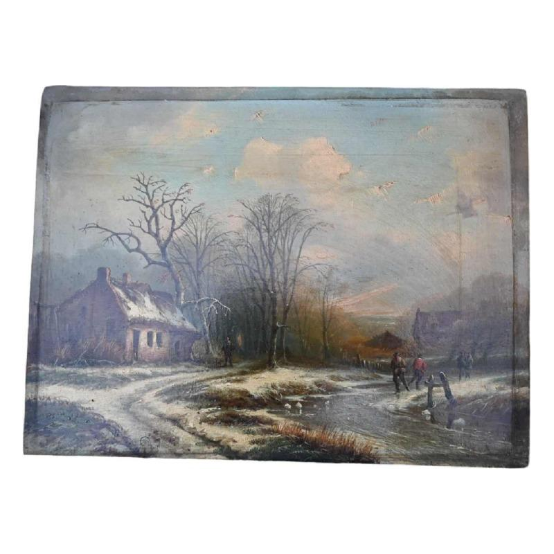 Mammes Charles 'Winterlandschap' olie op paneel, schilderij eerste helft 19e eeuw