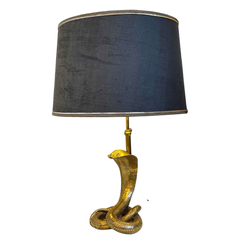 Maison Jansen, 'Cobra' table lamp in gilded bronze, Hollywood Regency ca 1970