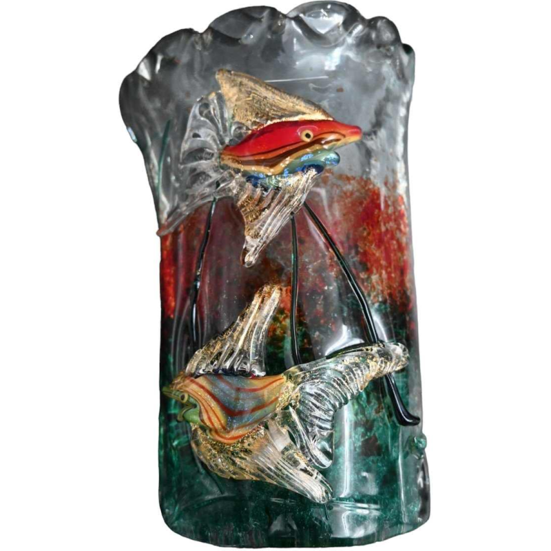 Alfredo Barbini voor Cenedese, paar Murano glazen aquarium vis wandlampen, ca 1950