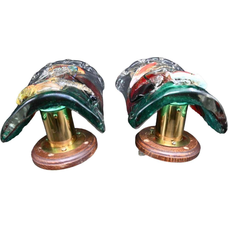 Alfredo Barbini pour Cenedese, paire d'appliques poissons d'aquarium, verre Murano, ca 1950
