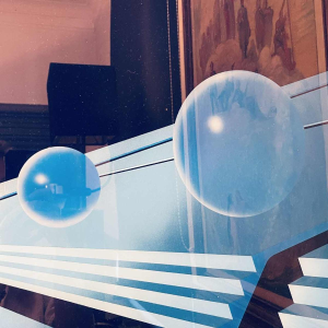 PATRICE PLACEMAN 'Sphynx & red ball' airbrush painting, églomisé oil under plexiglass, 1996