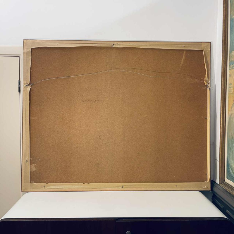 PATRICE PLACEMAN 'Sphynx & boule rouge' peinture à l'aérographe, églomisé huile sous plexiglass, 1996