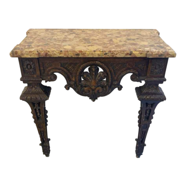 Console murale en chêne sculpté, plateau en marbre, XIXème s