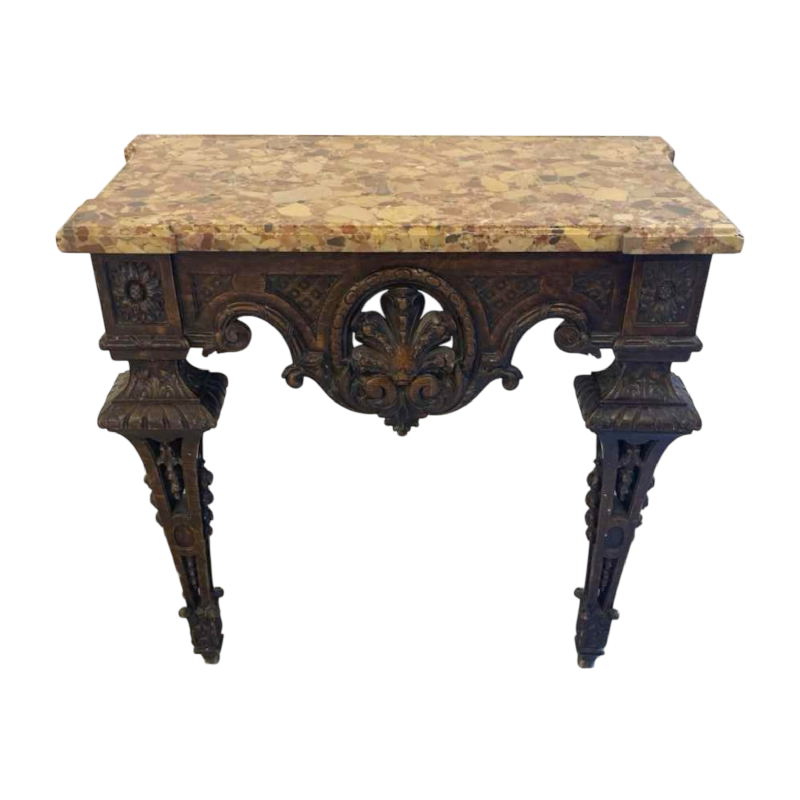 Console murale en chêne sculpté, plateau en marbre, XIXème s