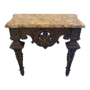 Wall console in carved oak, marble top, 19th century