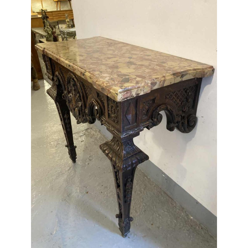 Console murale en chêne sculpté, plateau en marbre, XIXème s