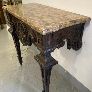 Console murale en chêne sculpté, plateau en marbre, XIXème s