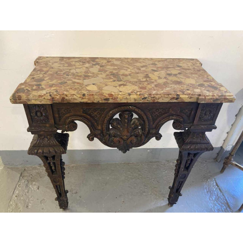 Console murale en chêne sculpté, plateau en marbre, XIXème s