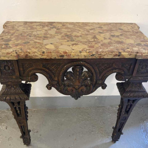 Wall console in carved oak, marble top, 19th century