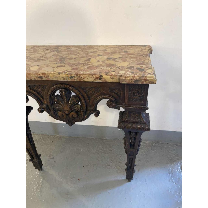 Console murale en chêne sculpté, plateau en marbre, XIXème s