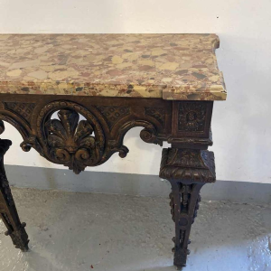 Wall console in carved oak, marble top, 19th century