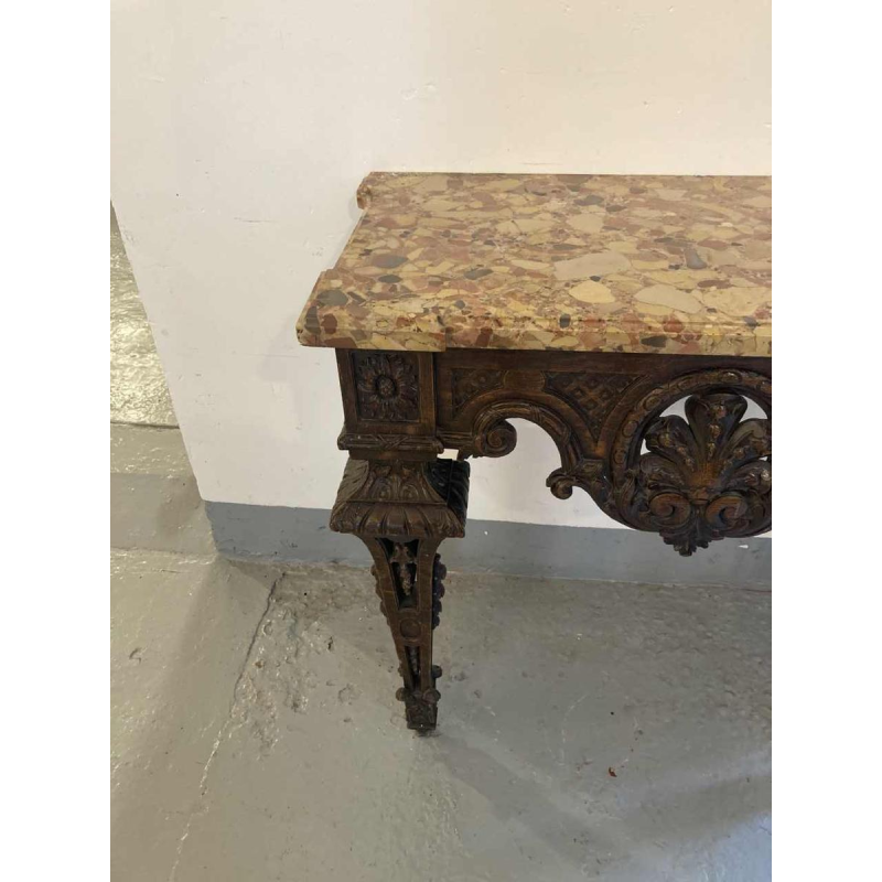 Console murale en chêne sculpté, plateau en marbre, XIXème s